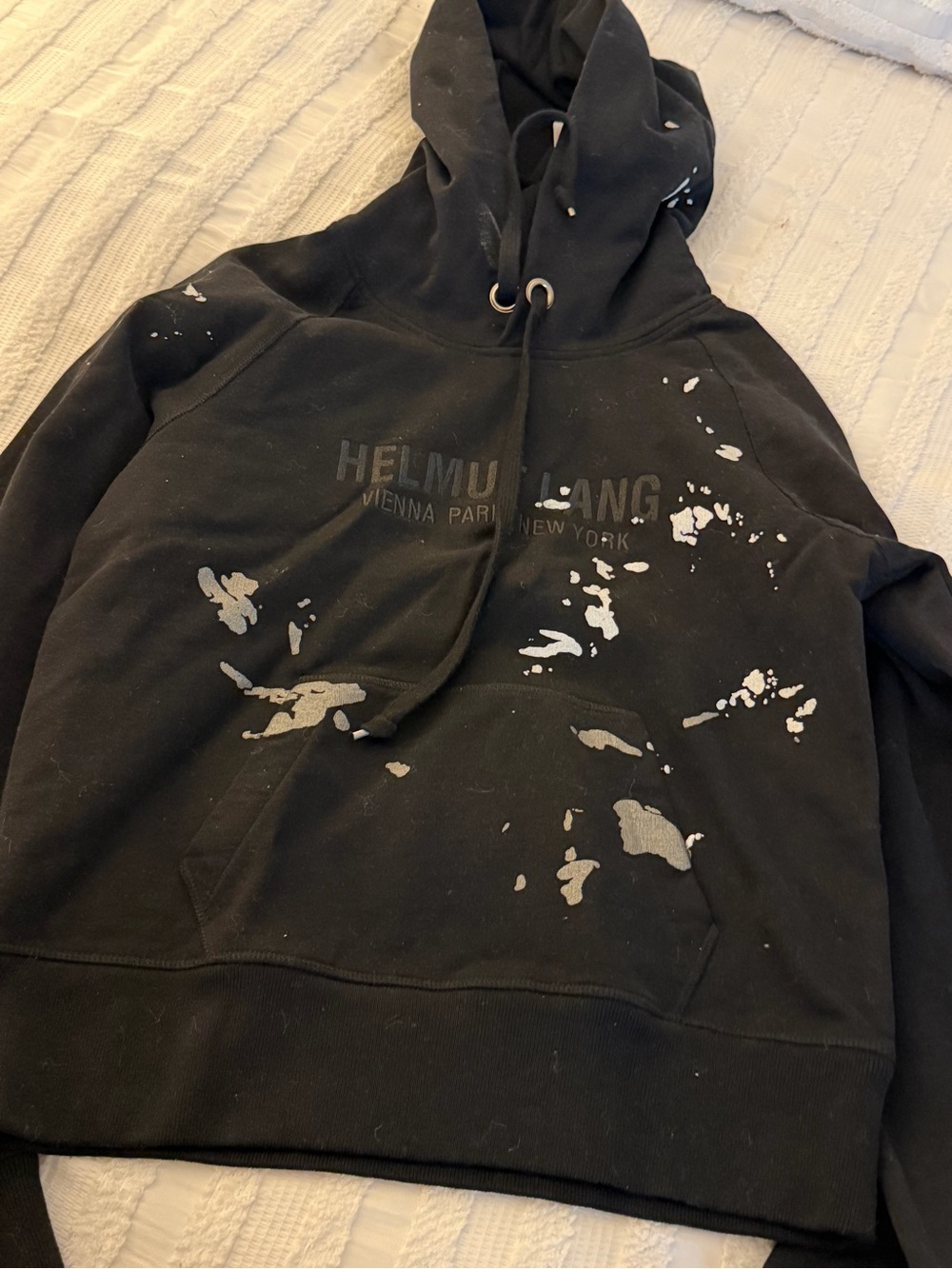 Helmut Lang Black Hoodie with Silver Paint Splatter